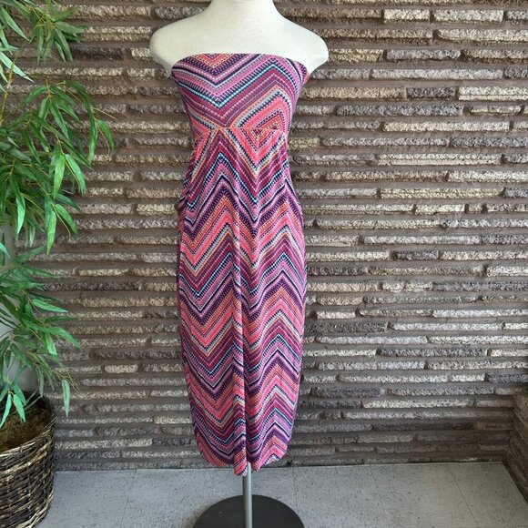 Cynthia Rowley Pink Zigzag Stripe Beachy Liquid Knit Strapless Dress Size Small - Picture 9 of 9